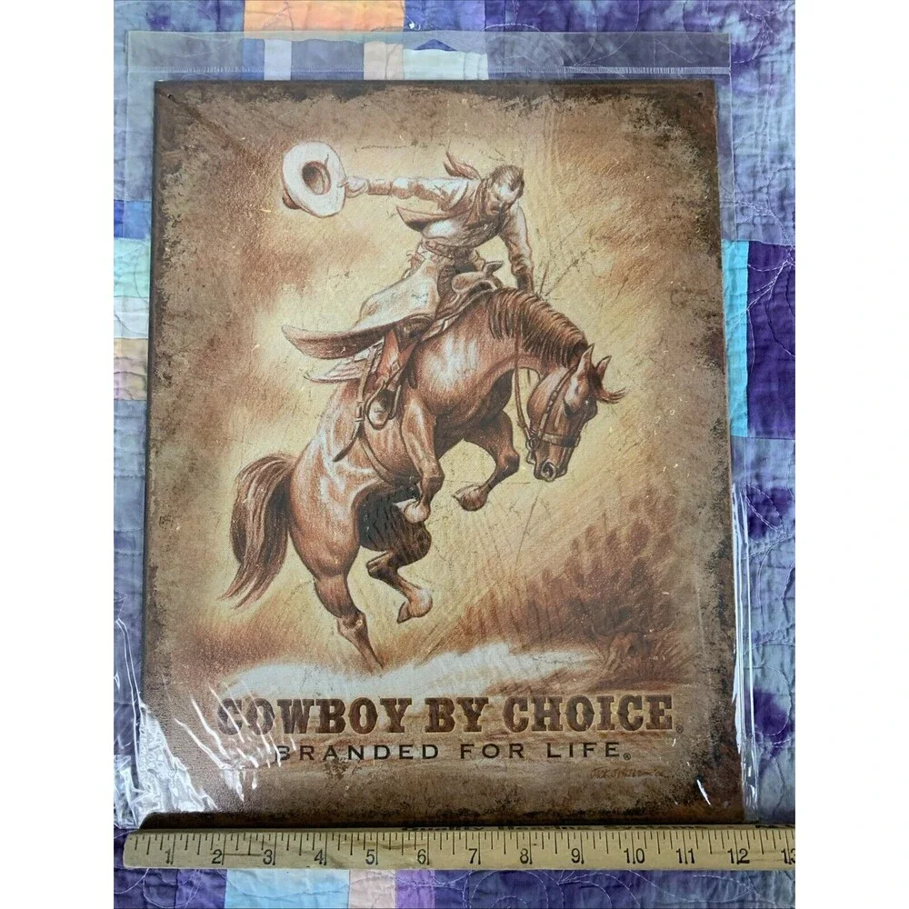Cowboy By Choice Branded For Life Metal 12.5x16 Sign Wall Decor Bar Man Cave - Picture 2 of 3